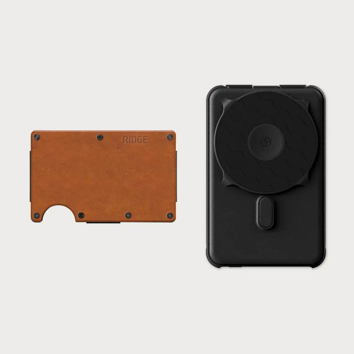 Ridge Wallet + Power Bank - Tobacco Brown Leather + Matte Black